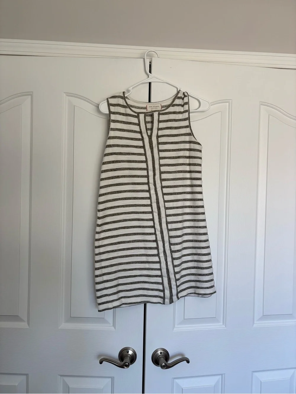 Striped Sleeveless Knit Dress - White & Gray